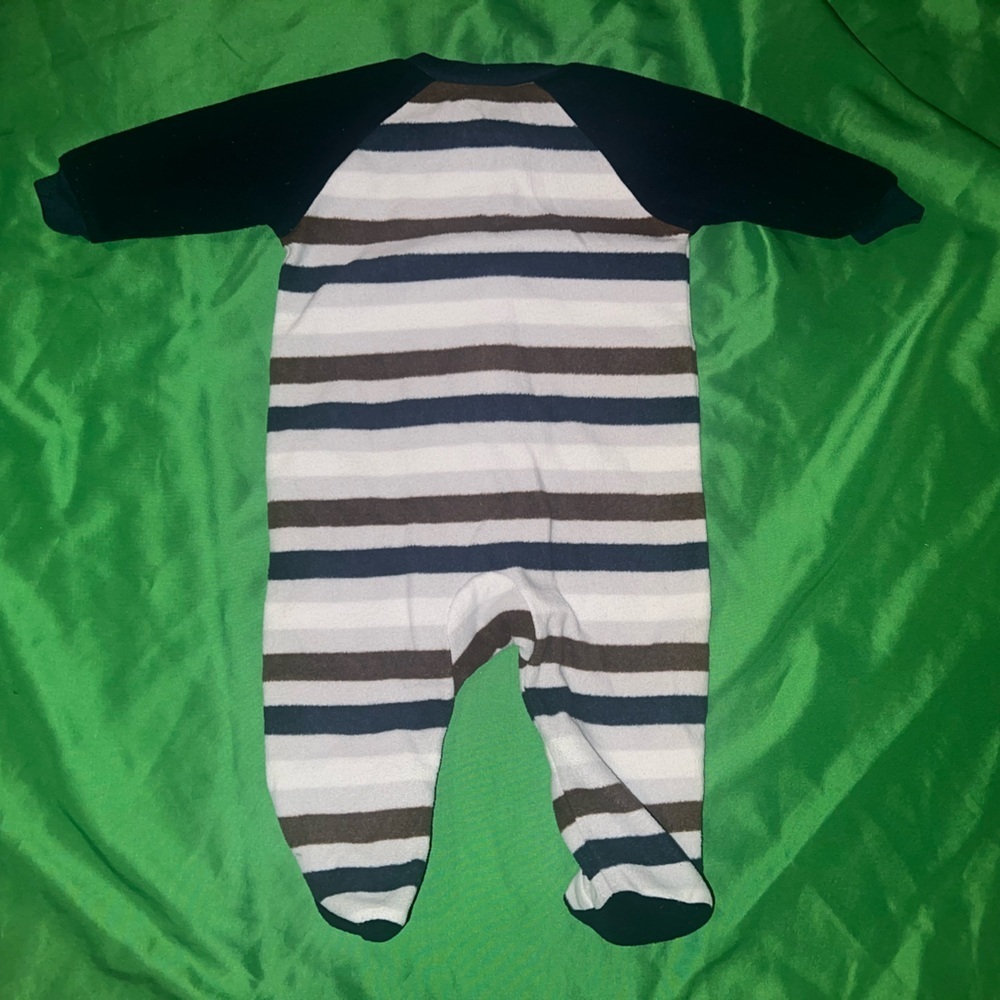 Carter's Big Guy Striped One Piece - Blue, Gray size 3-6 Months - Picture 2 of 3